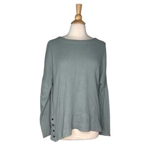 Wild Palms Aqua Waffle Knit Long Sleeve Causal Metal Button Side Detail
